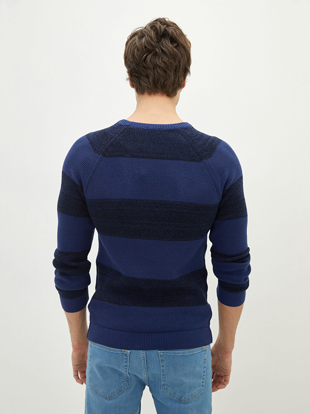 Crew Neck Long Sleeve Striped Men's Knitwear Sweater-4