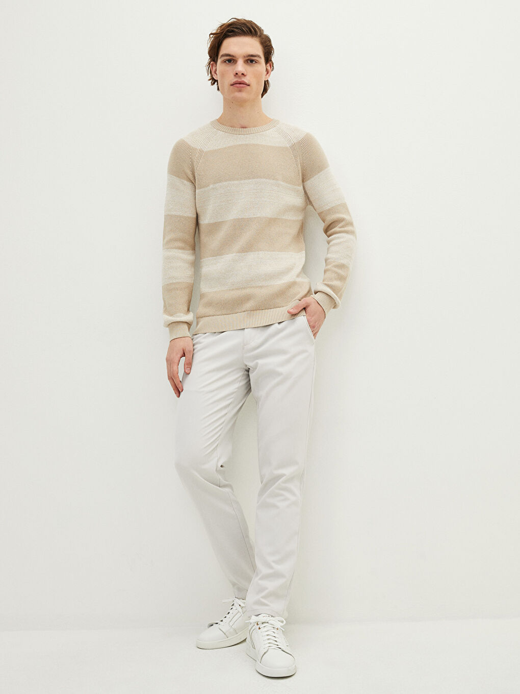 Crew Neck Long Sleeve Striped Men's Knitwear Sweater-2