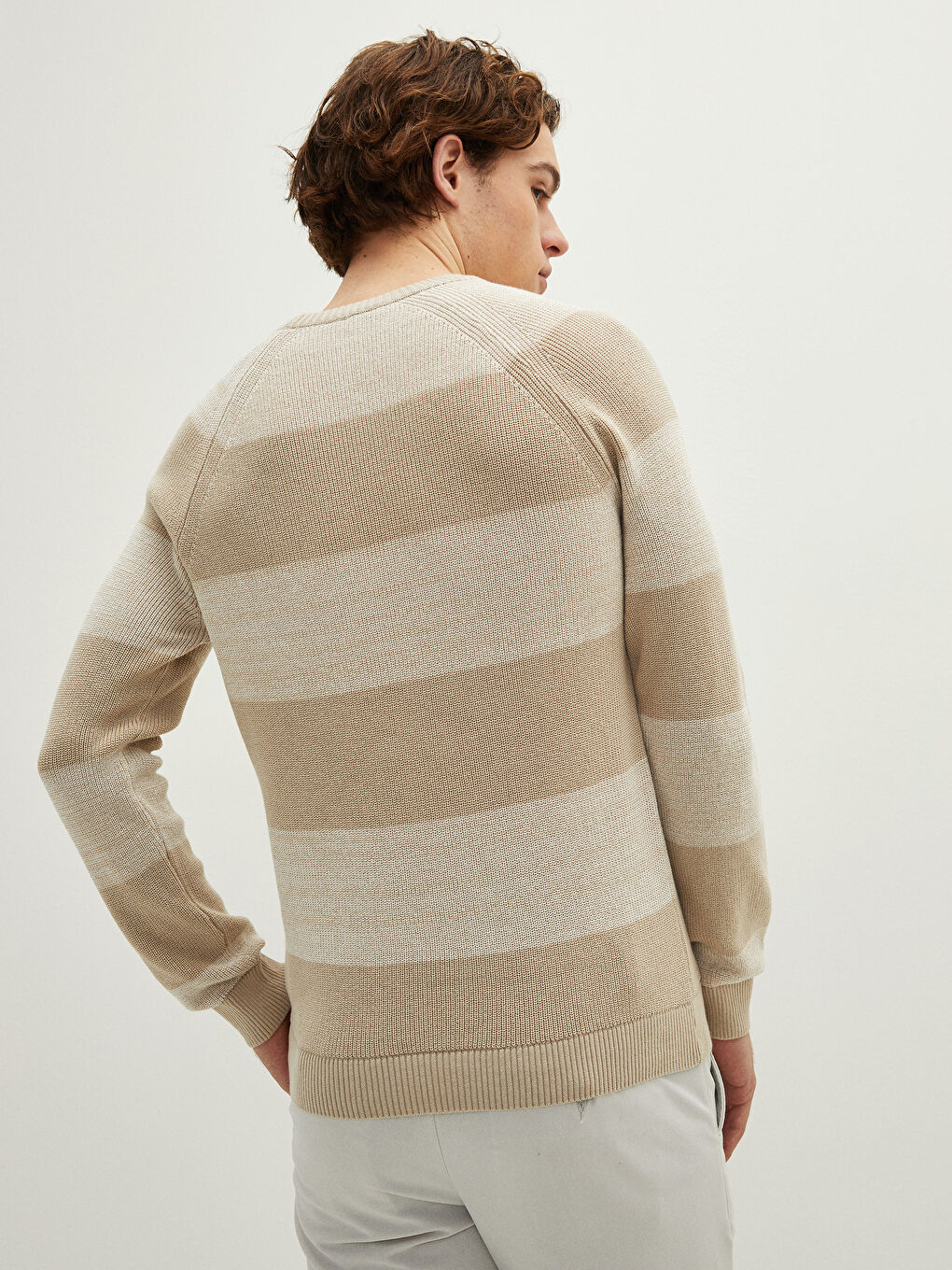 Crew Neck Long Sleeve Striped Men's Knitwear Sweater-4