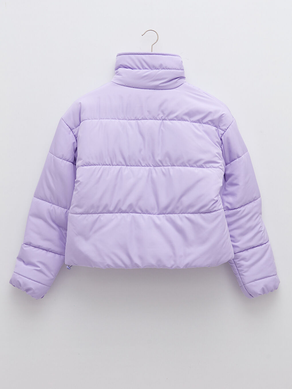 Lila Dik Yaka Düz Cep Detaylı Uzun Kollu Kalın Kadın Şişme Mont-7