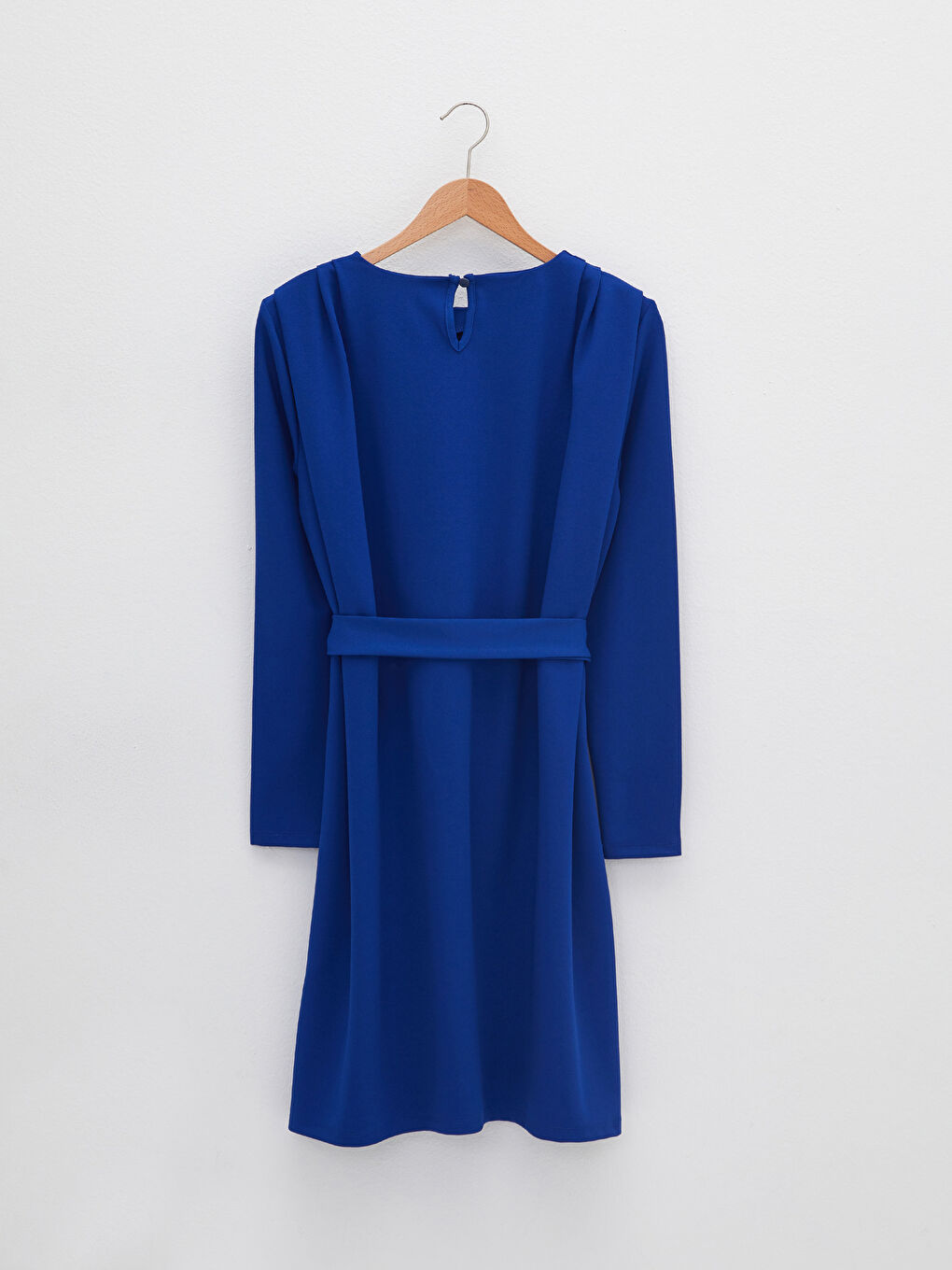 Mavi Bisiklet Yaka Düz Uzun Kollu Krep Kumaş Kadın Elbise-6