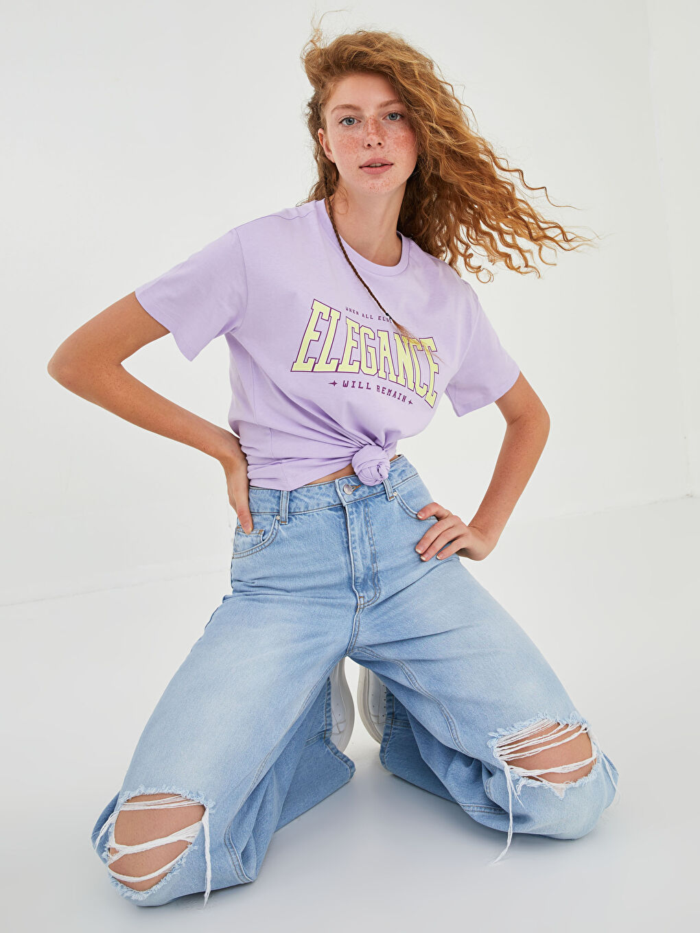 Mavi Rahat Kalıp Cepli Yırtık Detaylı Kadın Jean Pantolon-5