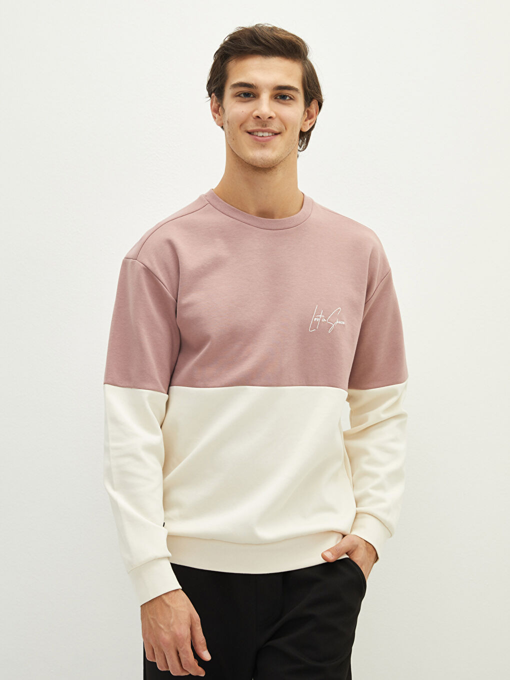 Crew Neck Long Sleeve Color Block Men's Sweatshirt