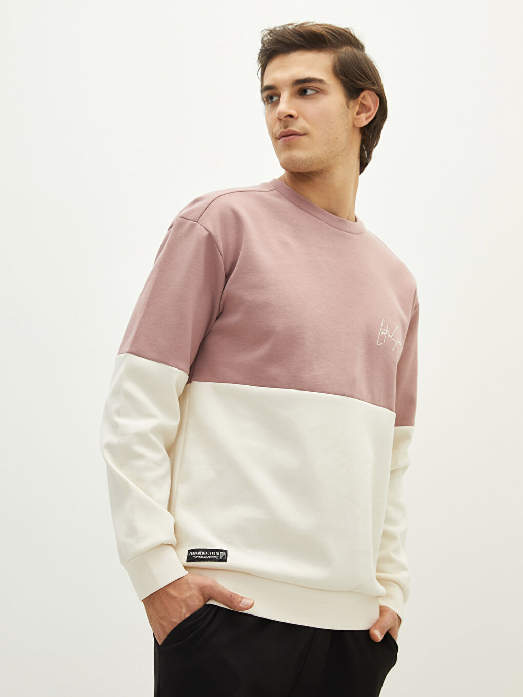 Crew Neck Long Sleeve Color Block Men's Sweatshirt-1