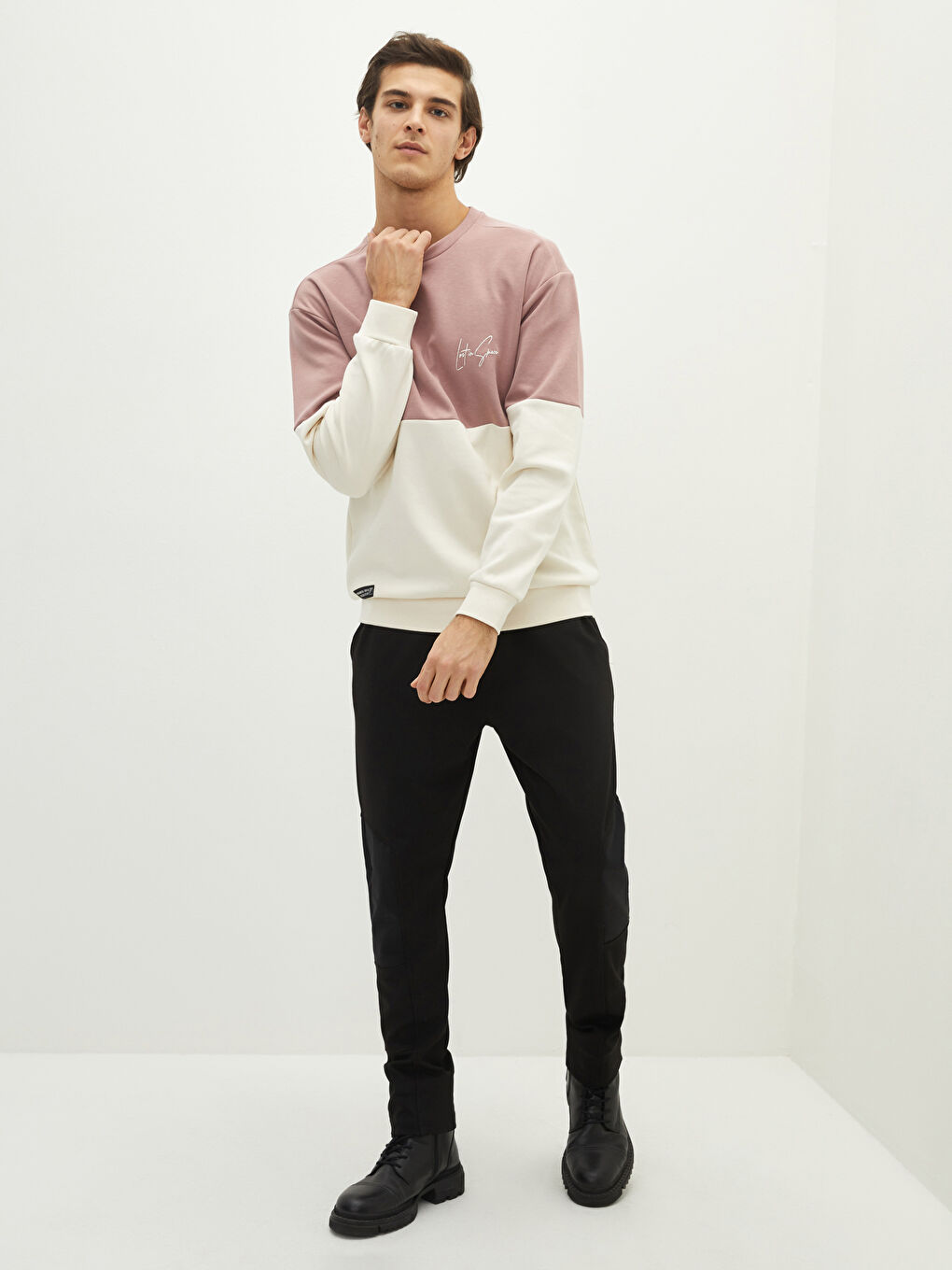 Crew Neck Long Sleeve Color Block Men's Sweatshirt-2