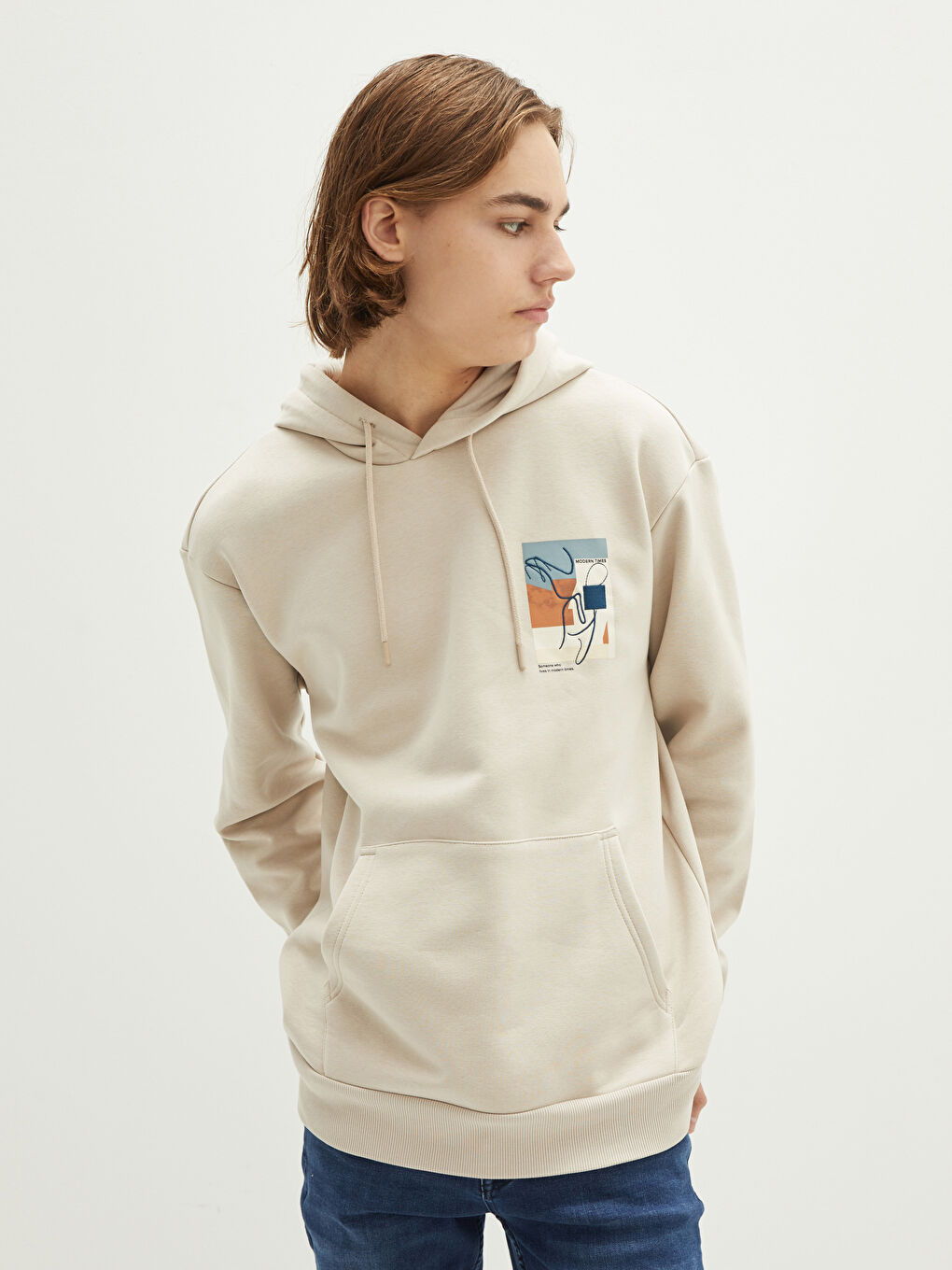 Sweatshirt à Capuche Épais Imprimé pour Hommes à Manches Longues