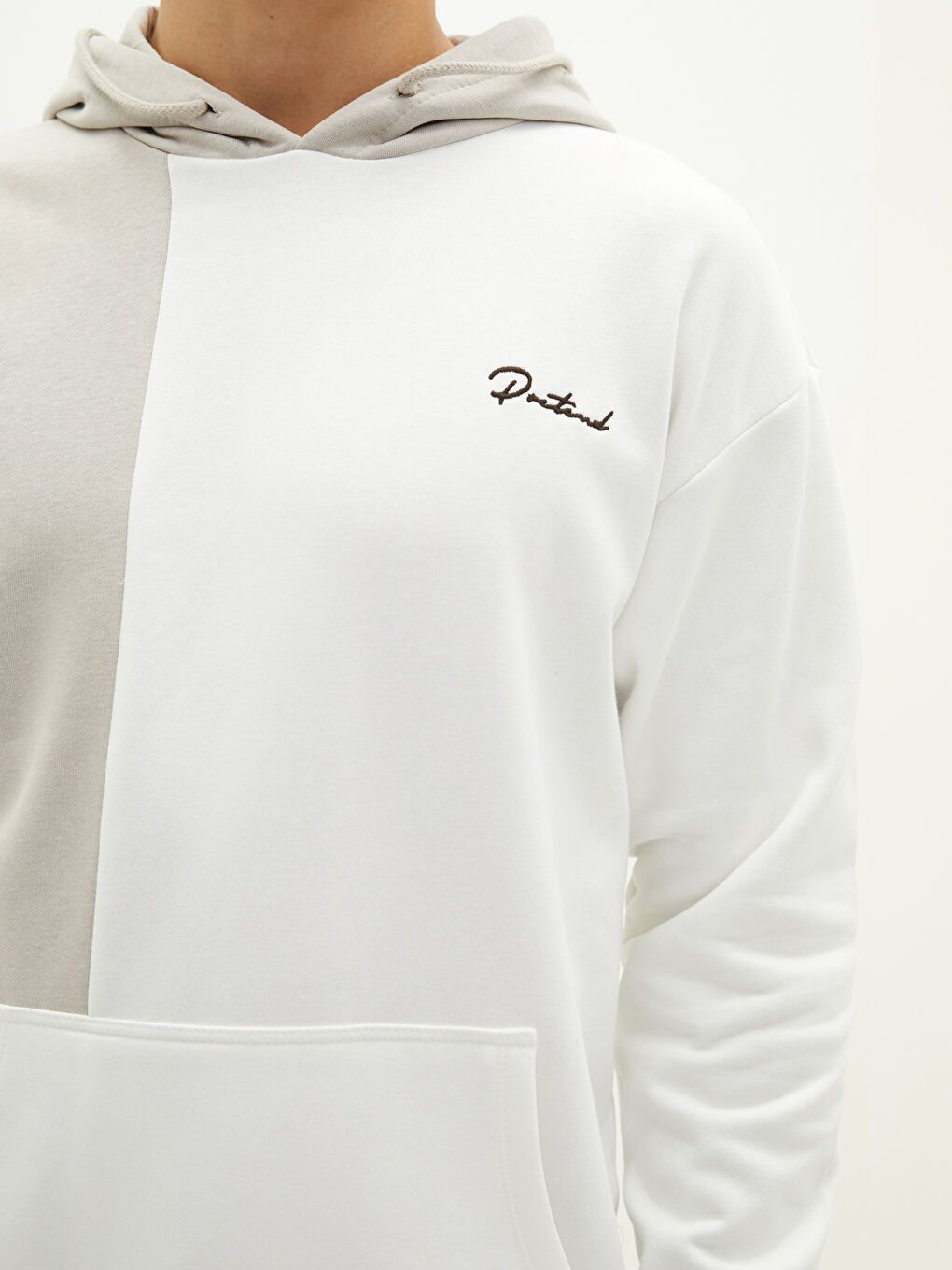 Uzun Kollu Renk Bloklu Erkek Kalın Hoodie-3