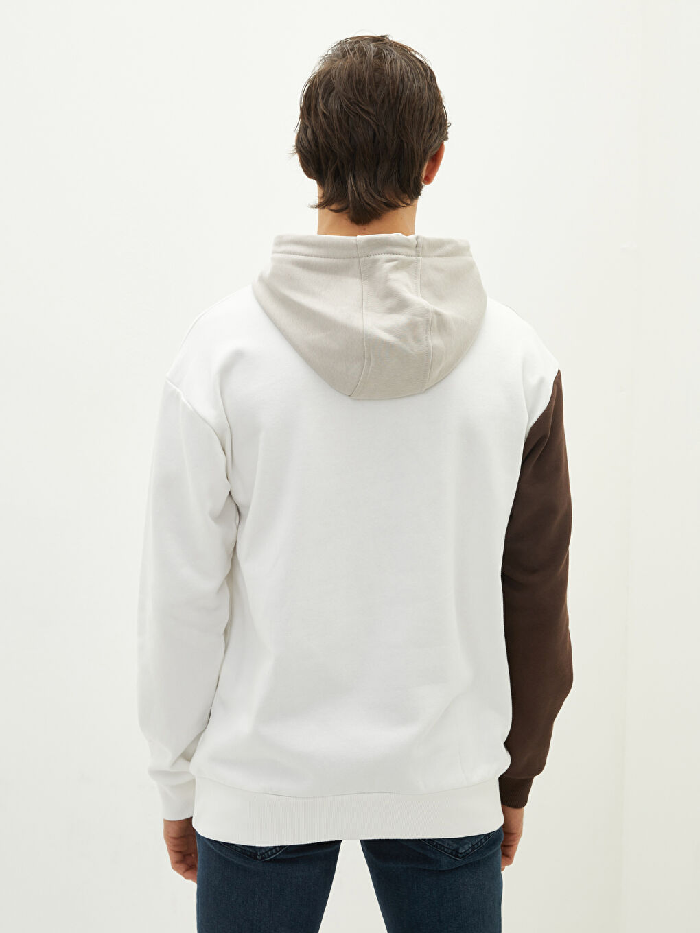 Uzun Kollu Renk Bloklu Erkek Kalın Hoodie-4