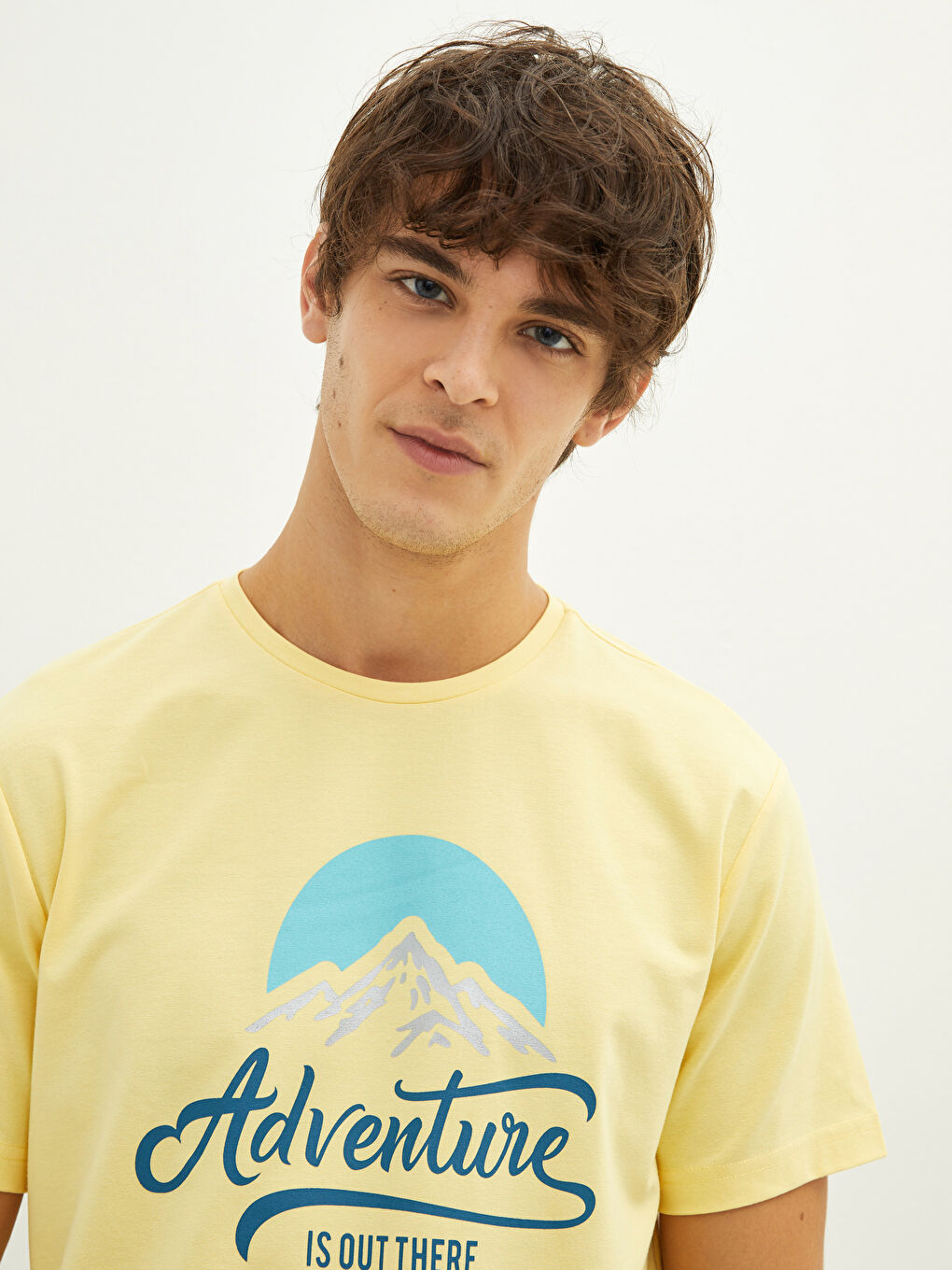 Sarı Bisiklet Yaka Kısa Kollu Baskılı Erkek Tişört-3