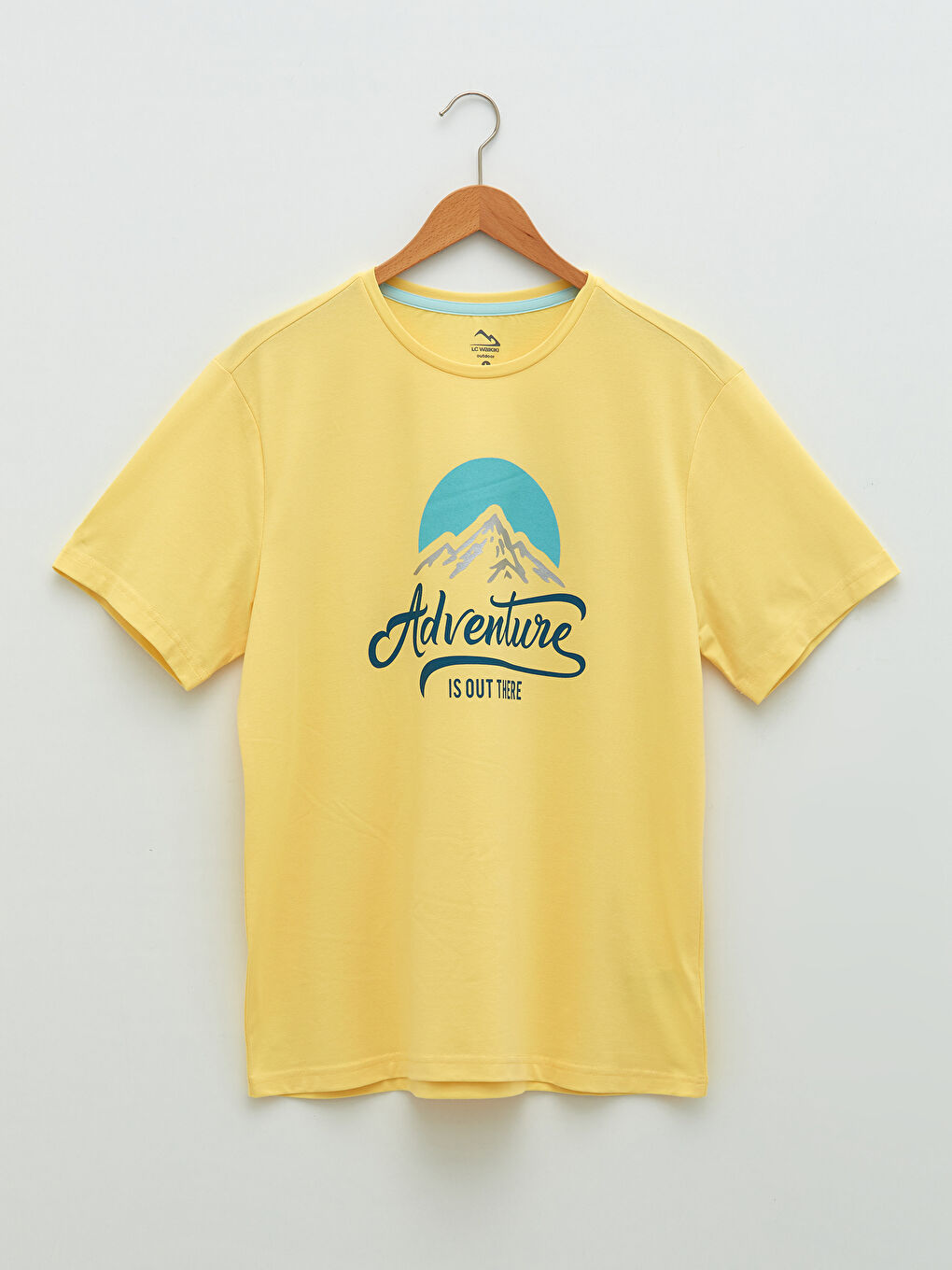 Sarı Bisiklet Yaka Kısa Kollu Baskılı Erkek Tişört-5