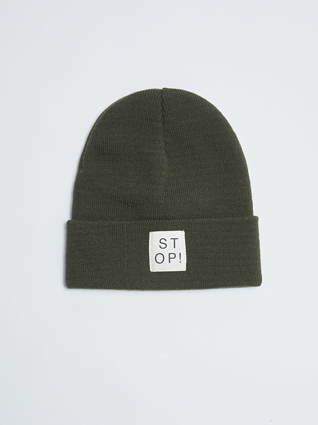 Haki Etiket Detaylı Kadın Triko Bere-2