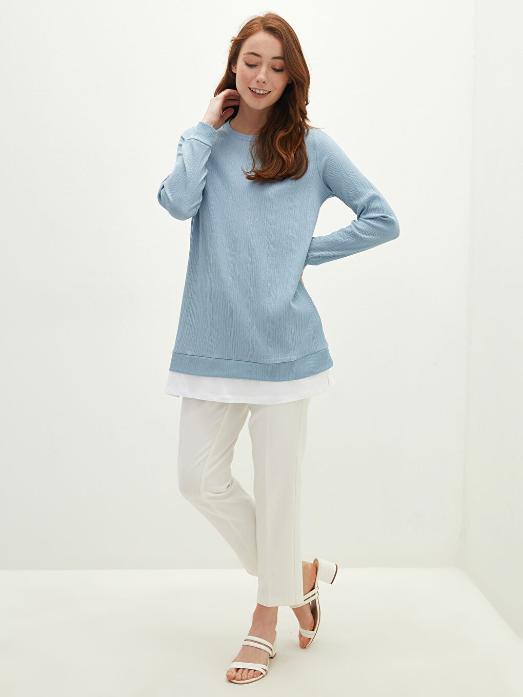 Crew Neck Plain Long Sleeve Women's Tunic-2
