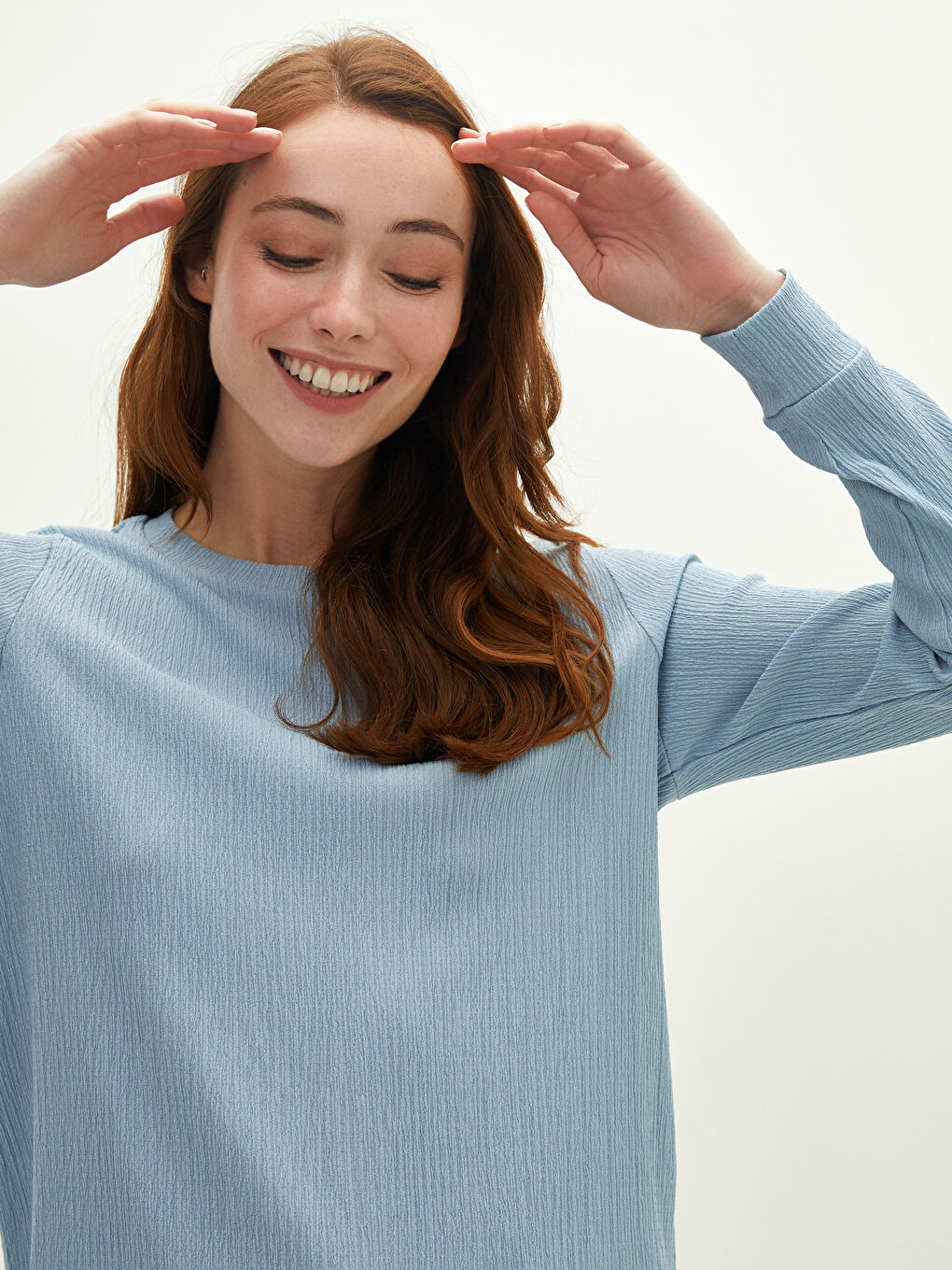 Crew Neck Plain Long Sleeve Women's Tunic-3