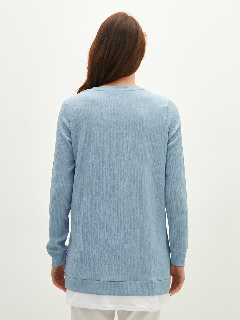 Crew Neck Plain Long Sleeve Women's Tunic-4