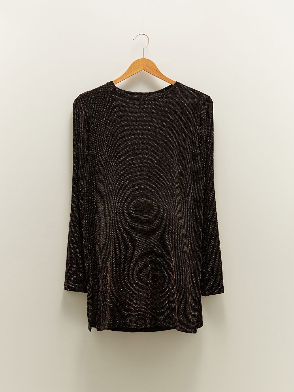 بلوزة حوامل باكمام طويلة واسعة بياقة دائرية بتفاصيل لامعة-5