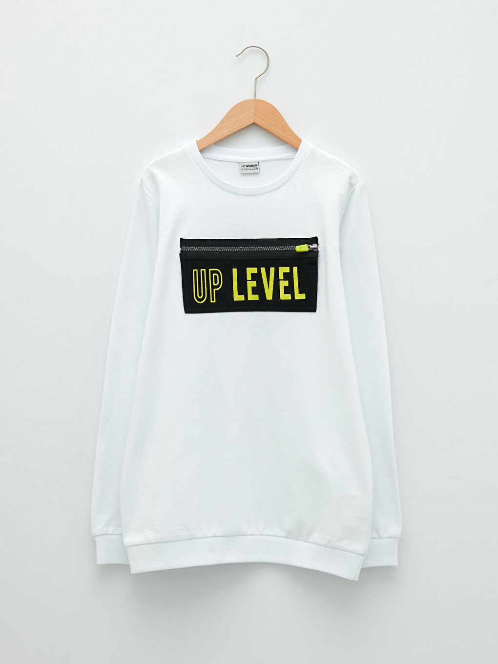 Beyaz Bisiklet Yaka Baskılı Uzun Kollu Erkek Çocuk Sweatshirt