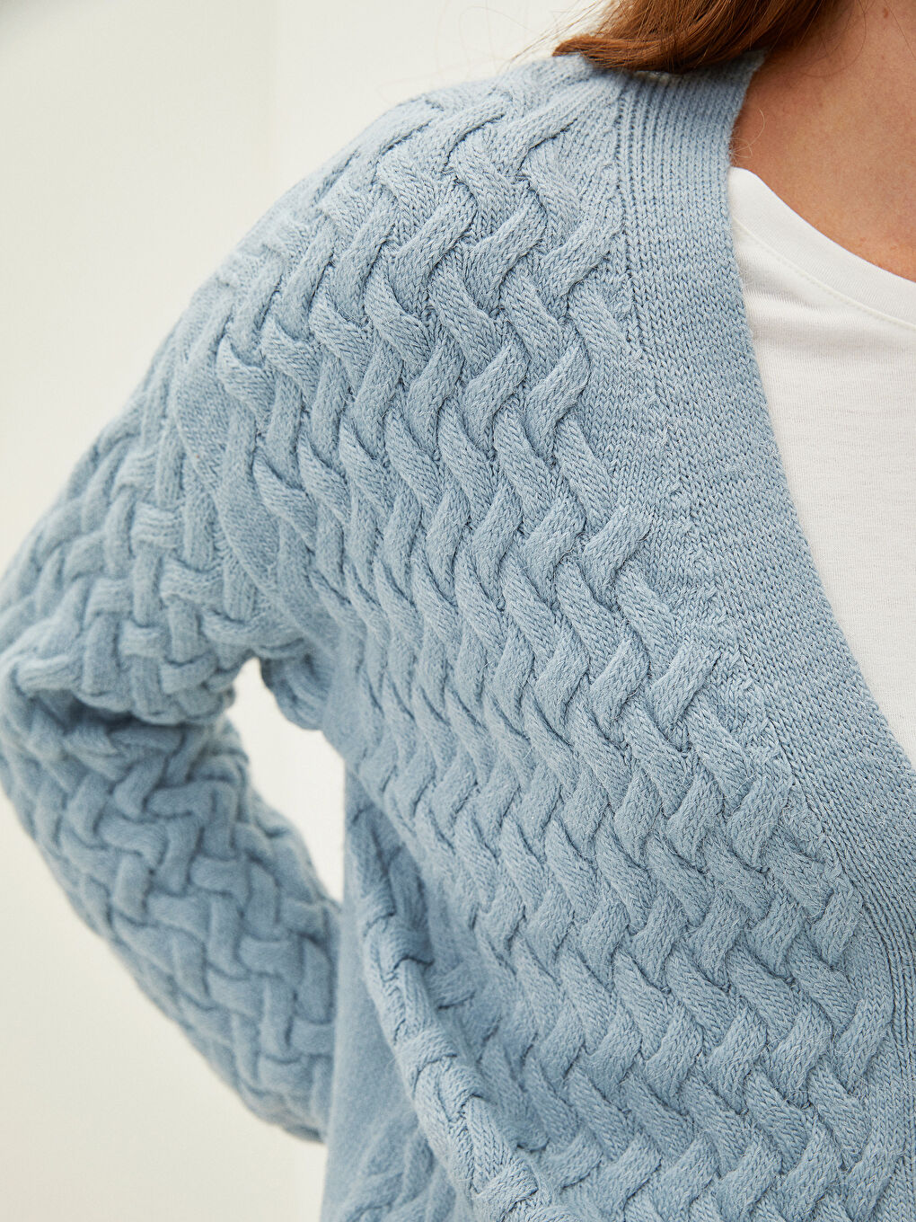 әйелдерге арналған v жағалы өрнекті ұзын жең трикотаж кардиган-1