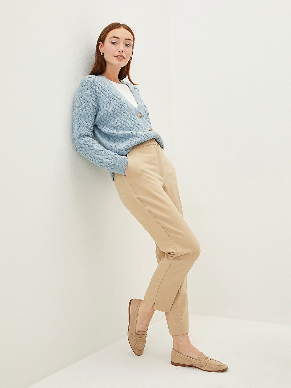 әйелдерге арналған v жағалы өрнекті ұзын жең трикотаж кардиган-2