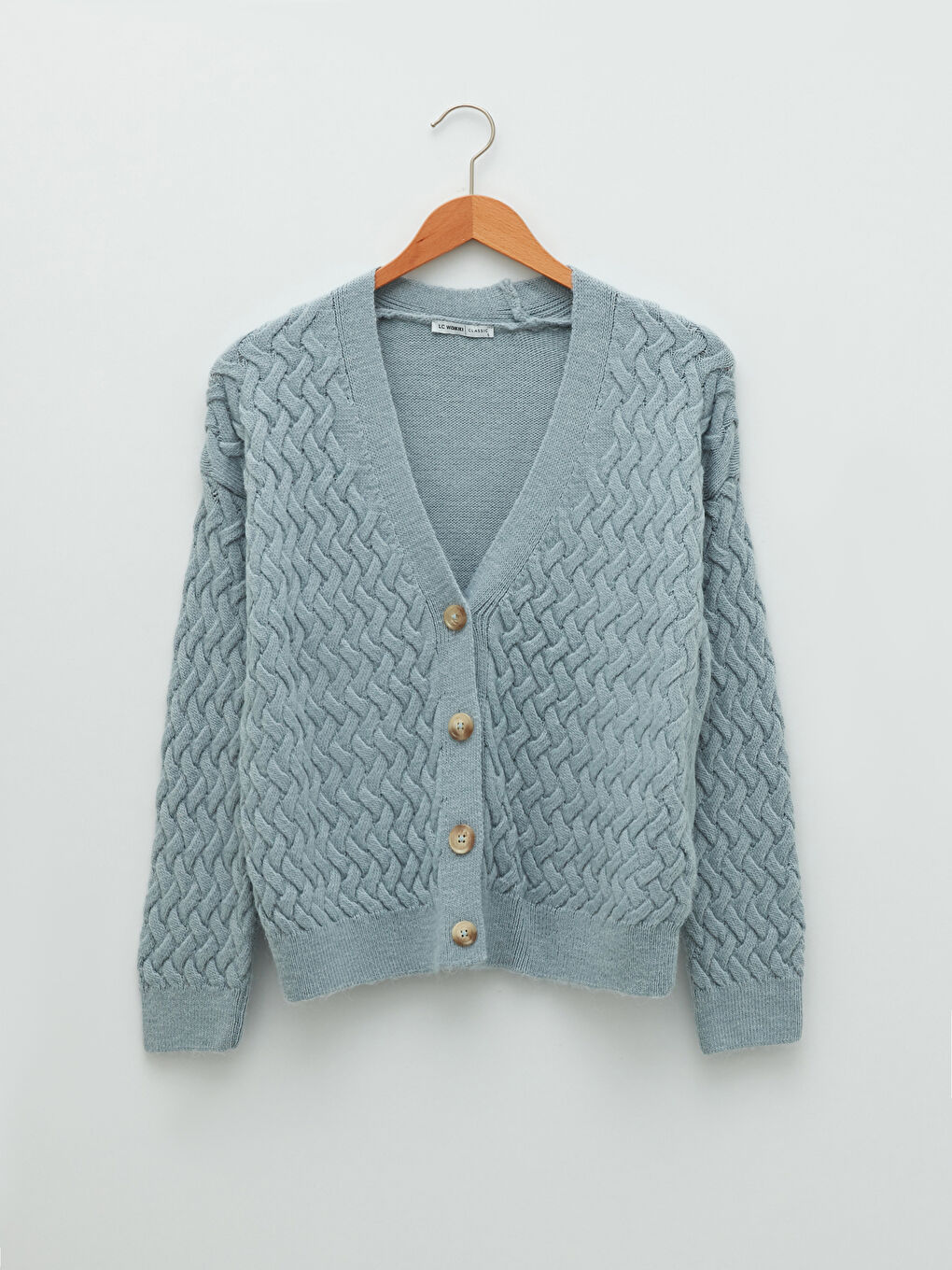 әйелдерге арналған v жағалы өрнекті ұзын жең трикотаж кардиган-4