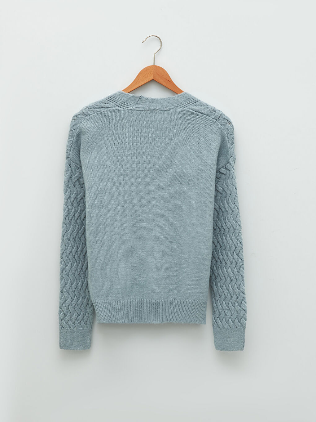 әйелдерге арналған v жағалы өрнекті ұзын жең трикотаж кардиган-5