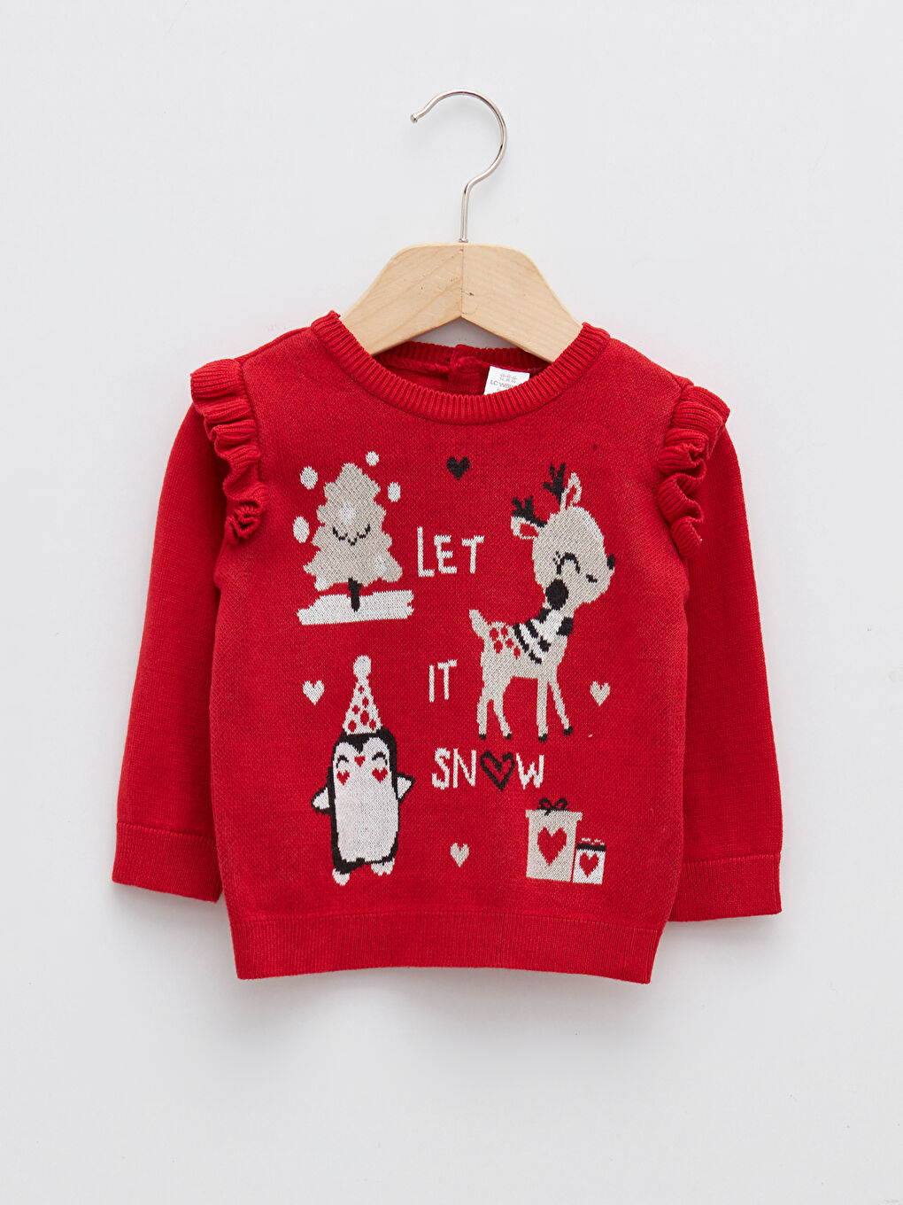 Crew Neck Long Sleeve Patterned Baby Girl Tricot Sweater