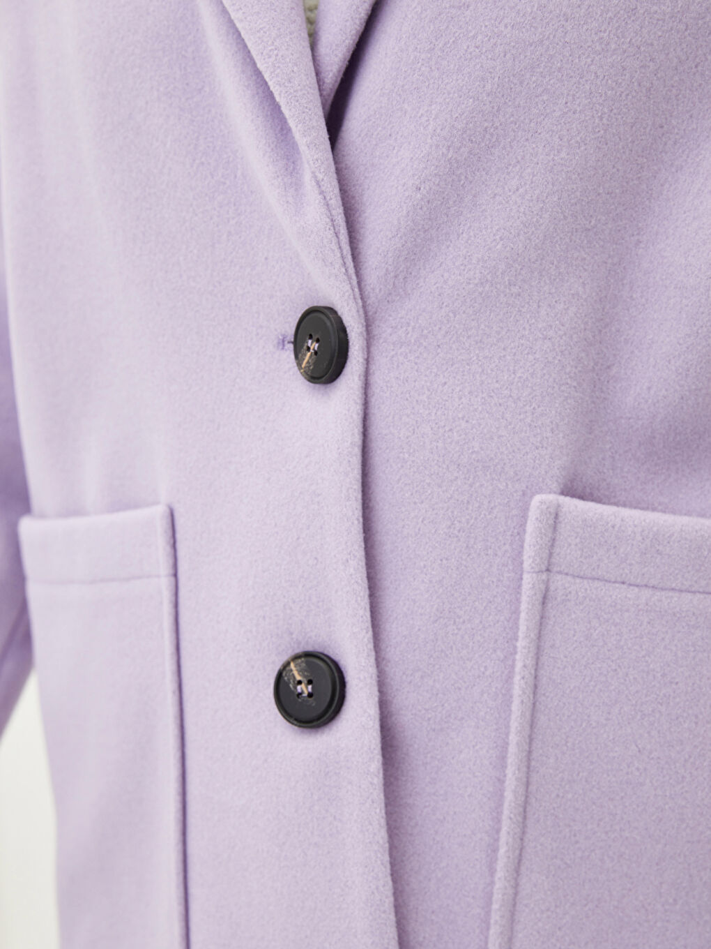 Lila Ceket Yaka Düz Uzun Kollu İnce Kadın Kaşe Kaban-4