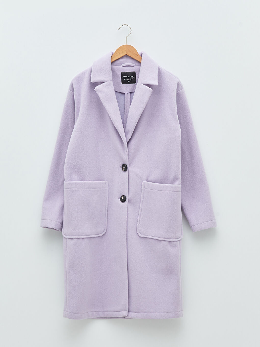 Lila Ceket Yaka Düz Uzun Kollu İnce Kadın Kaşe Kaban-6