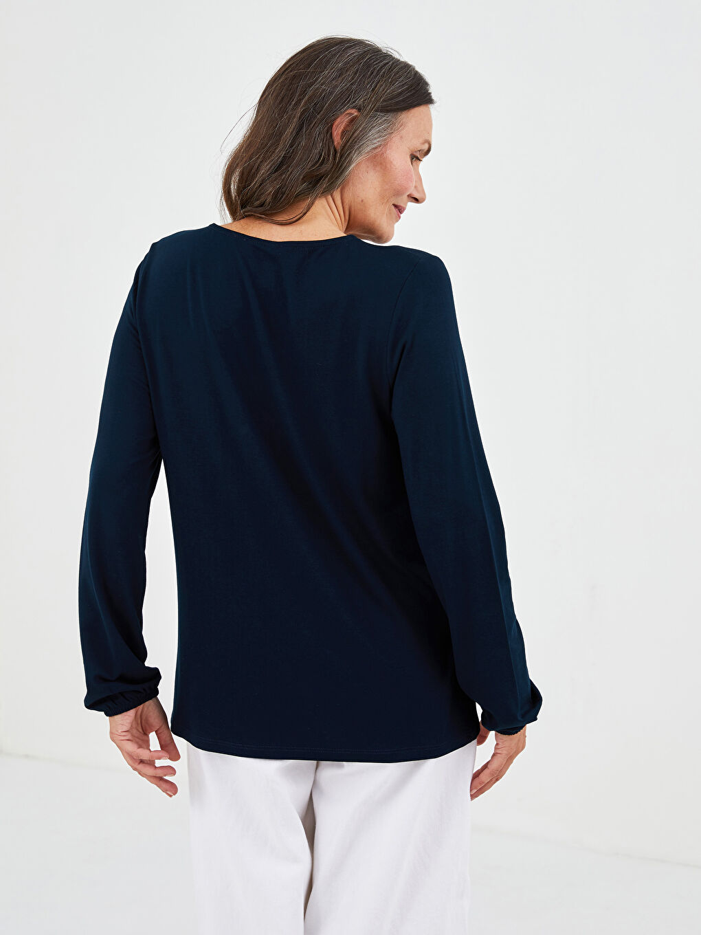 Tie Neck Plain Long Sleeve Women's Blouse-4