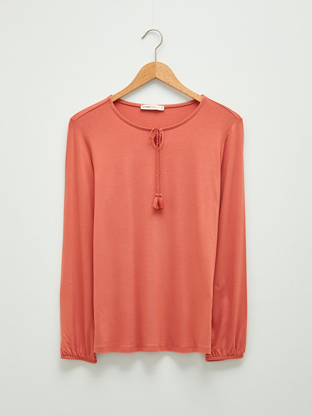 Tie Neck Plain Long Sleeve Women's Blouse-5
