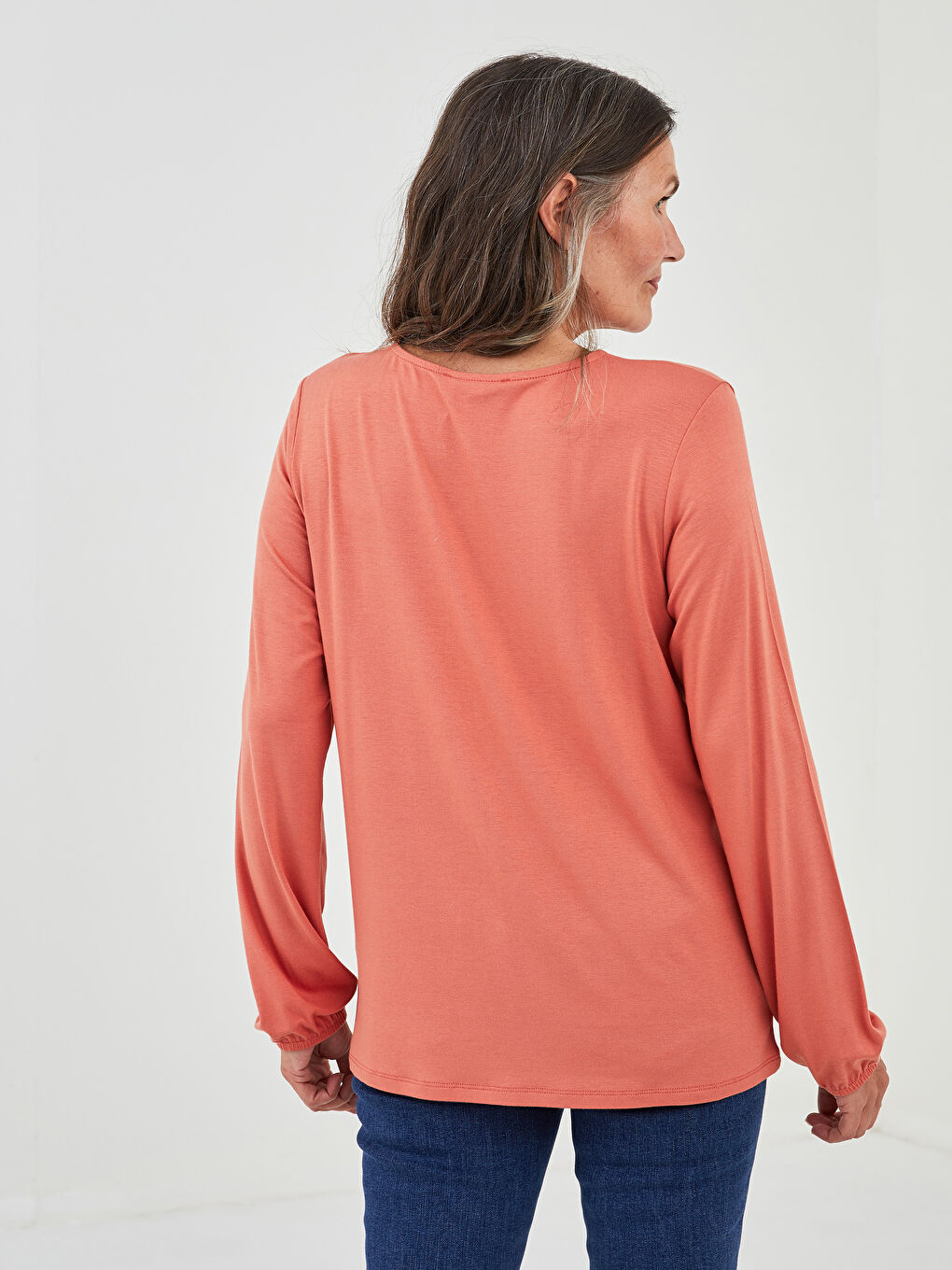 Tie Neck Plain Long Sleeve Women's Blouse-4