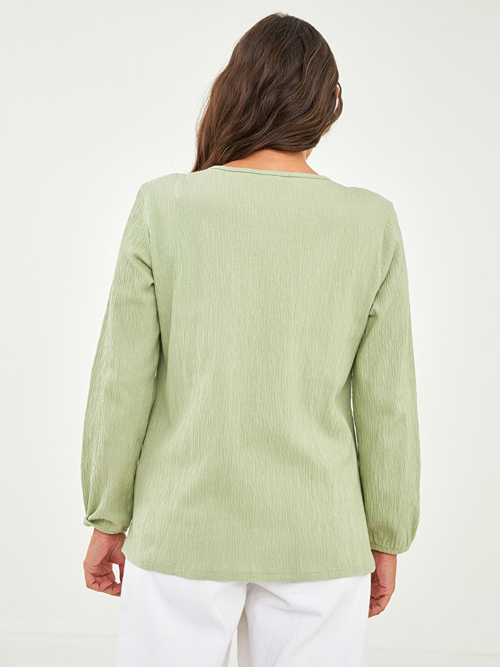 Tie Neck Printed Long Sleeve Women's Blouse-4