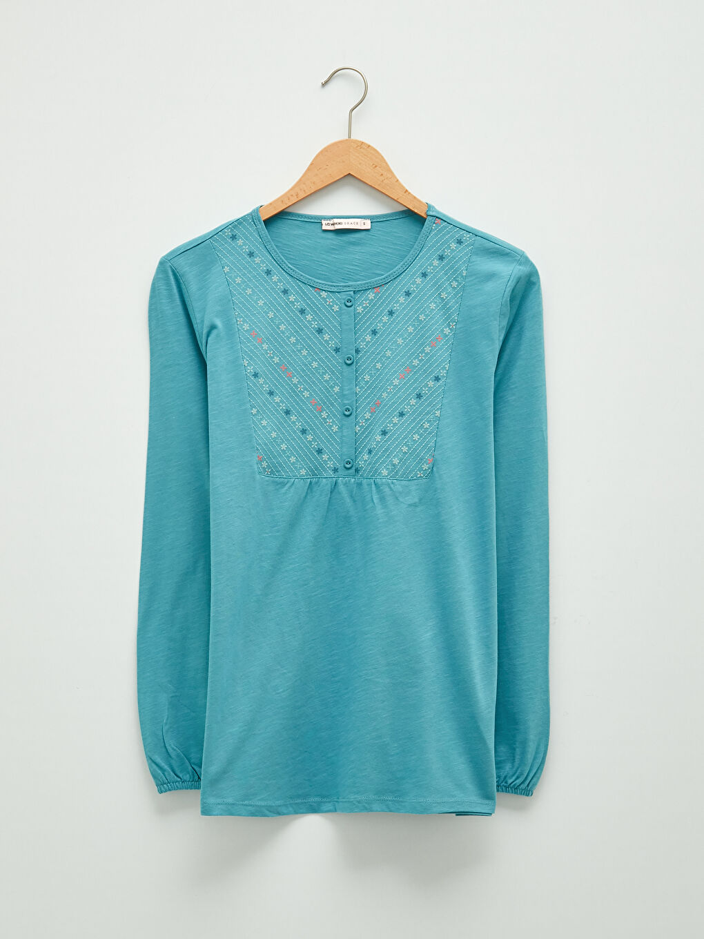 Crew Neck Printed Long Sleeve Women's Blouse-5