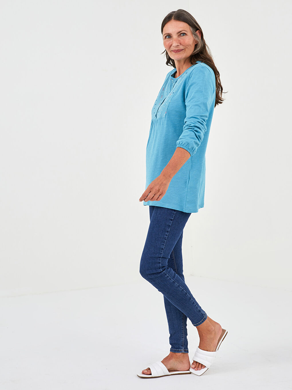 Crew Neck Printed Long Sleeve Women's Blouse-3