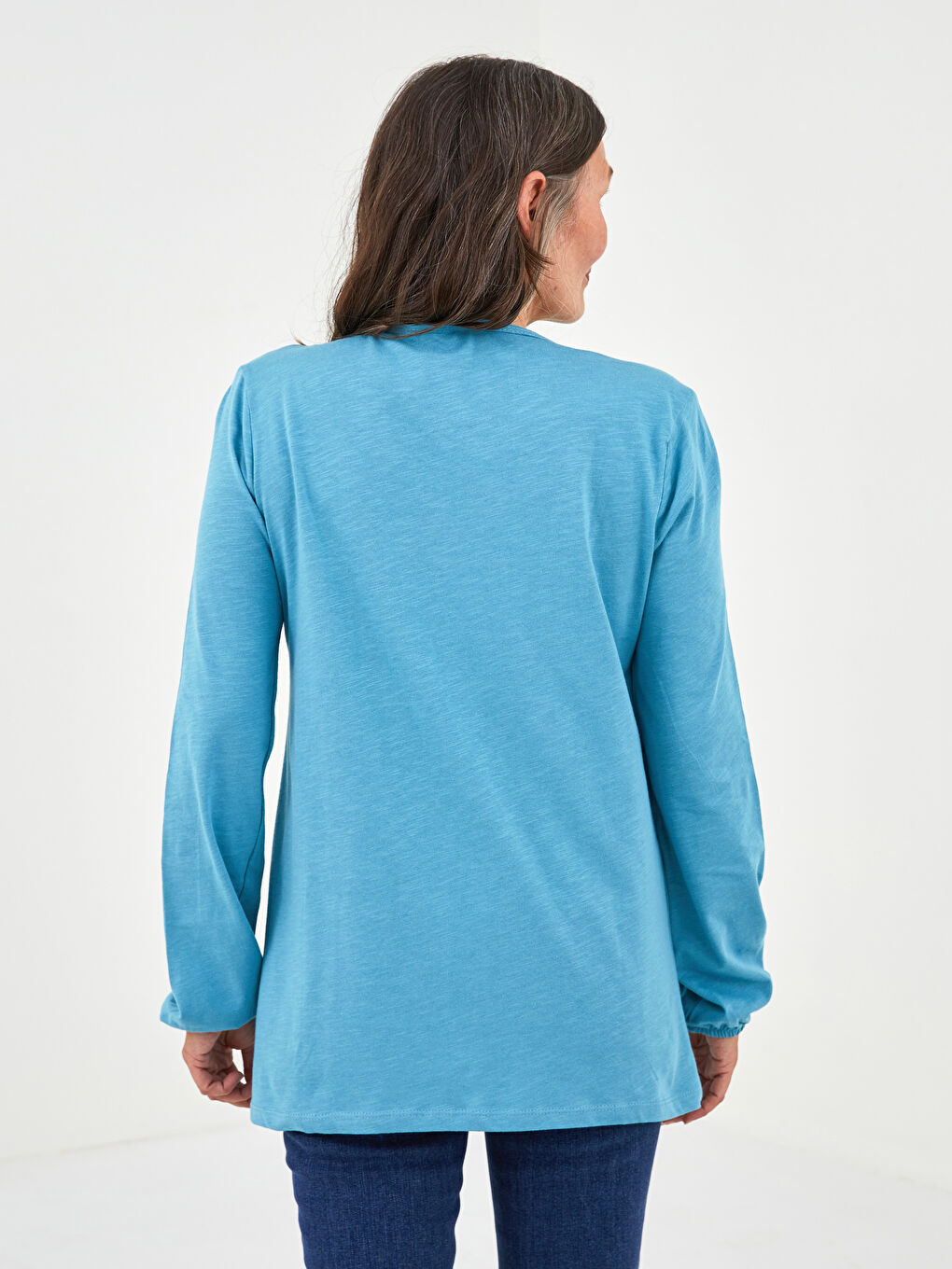 Crew Neck Printed Long Sleeve Women's Blouse-4