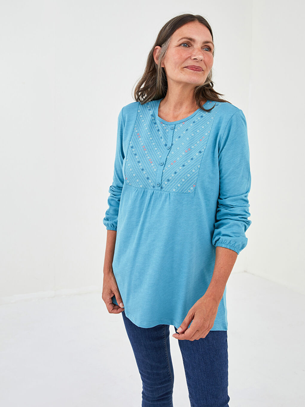 Crew Neck Printed Long Sleeve Women's Blouse-1