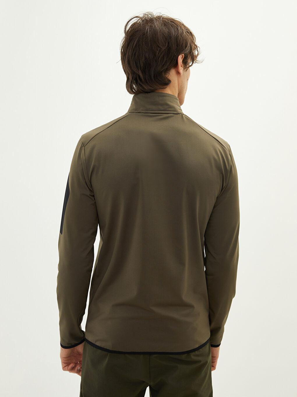 Haki Fermuarlı Dik Yaka Uzun Kollu Erkek Sweatshirt-5