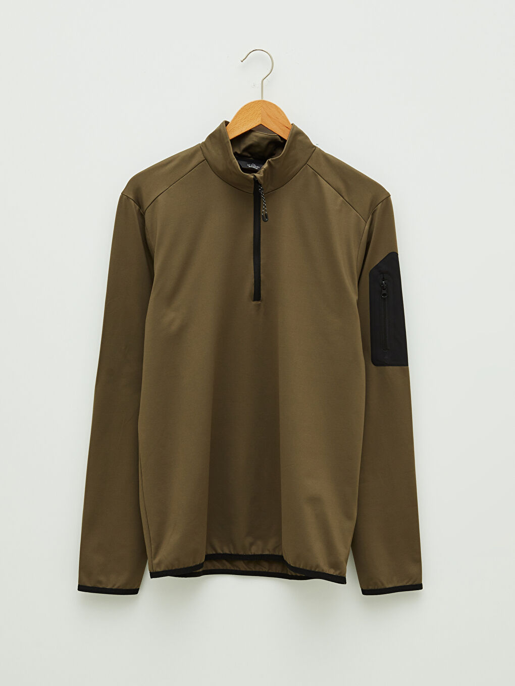 Haki Fermuarlı Dik Yaka Uzun Kollu Erkek Sweatshirt-6