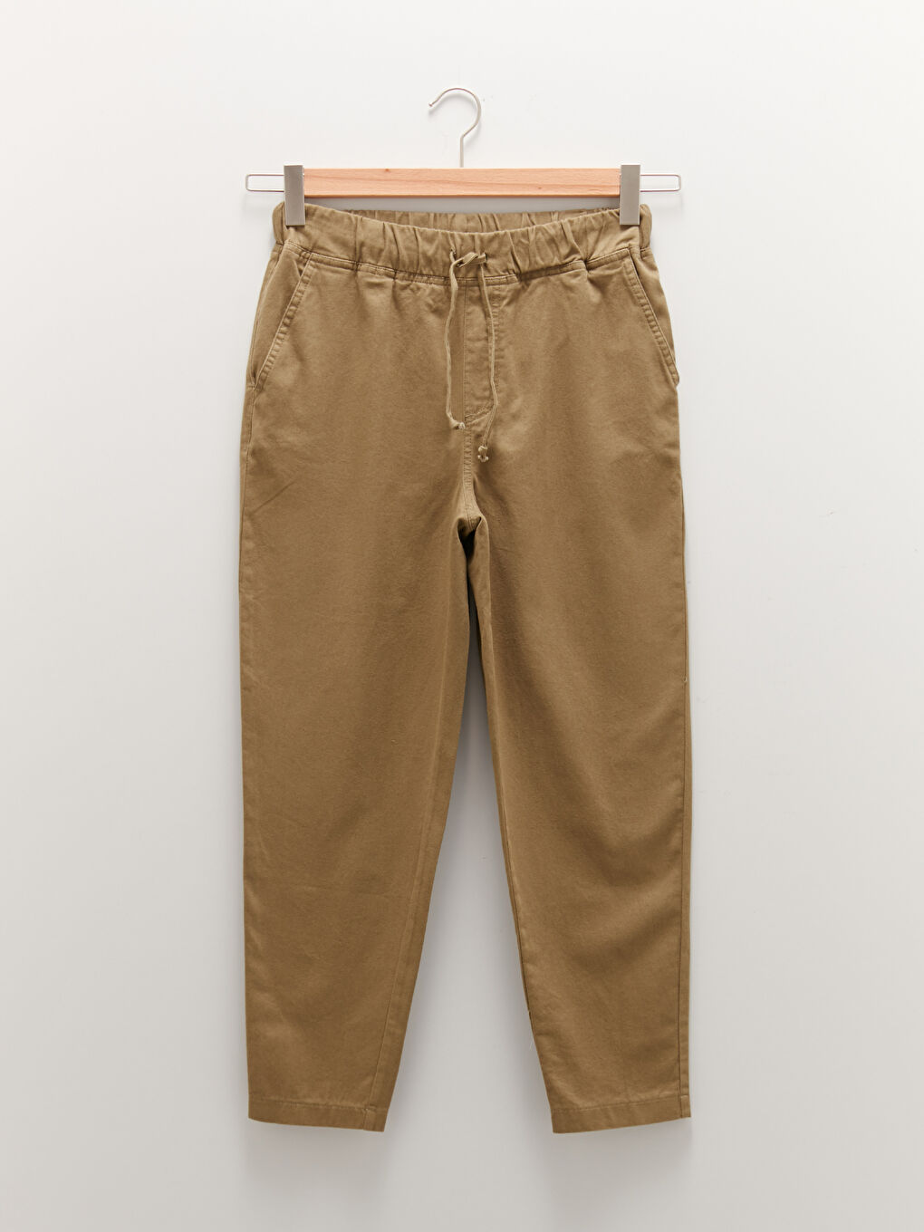 Elastic Waist Straight Pocket Detailed Cotton Women's Trousers-5