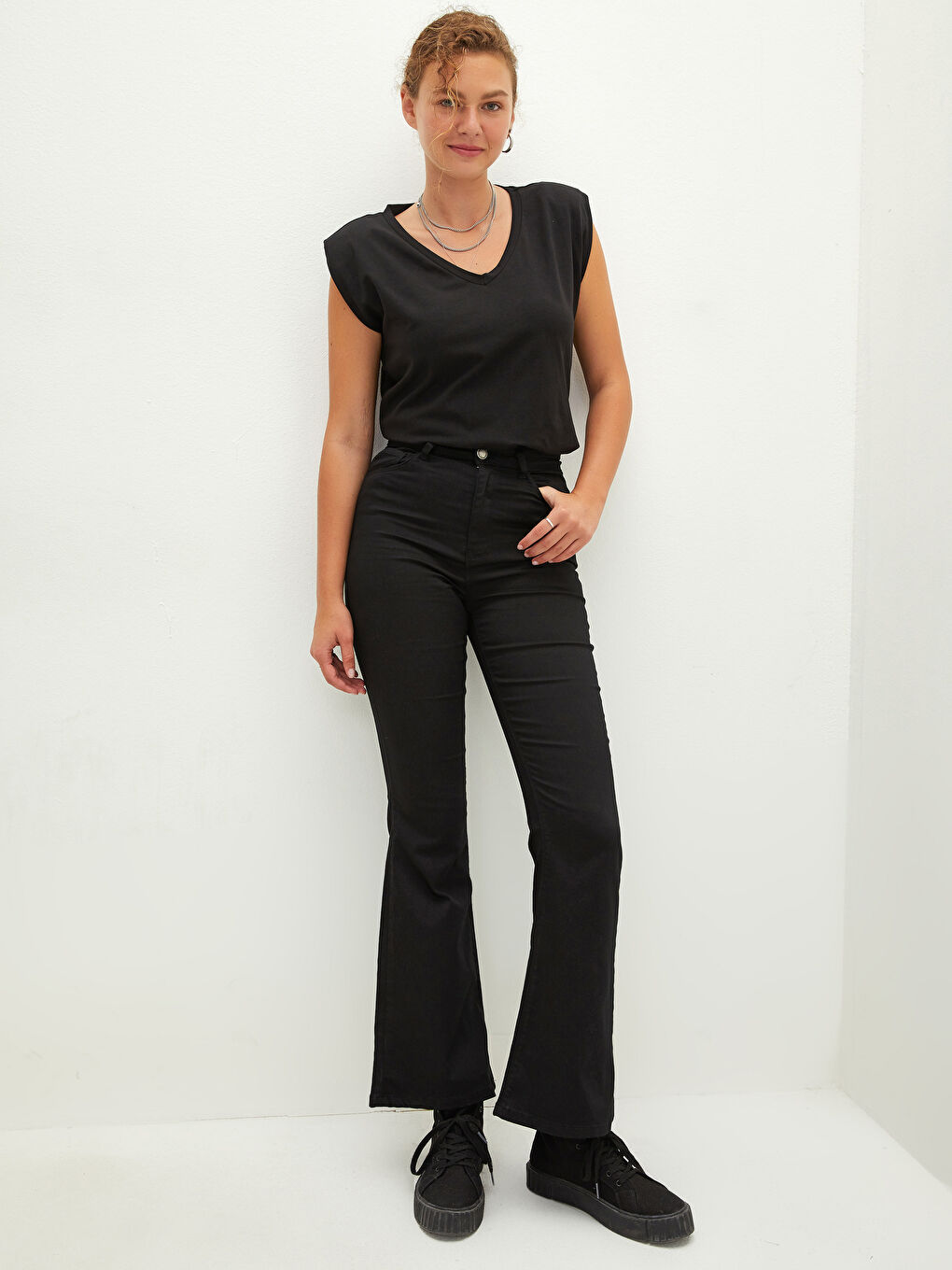 Normal Waist Tight Fit Flared Women's Trousers-2