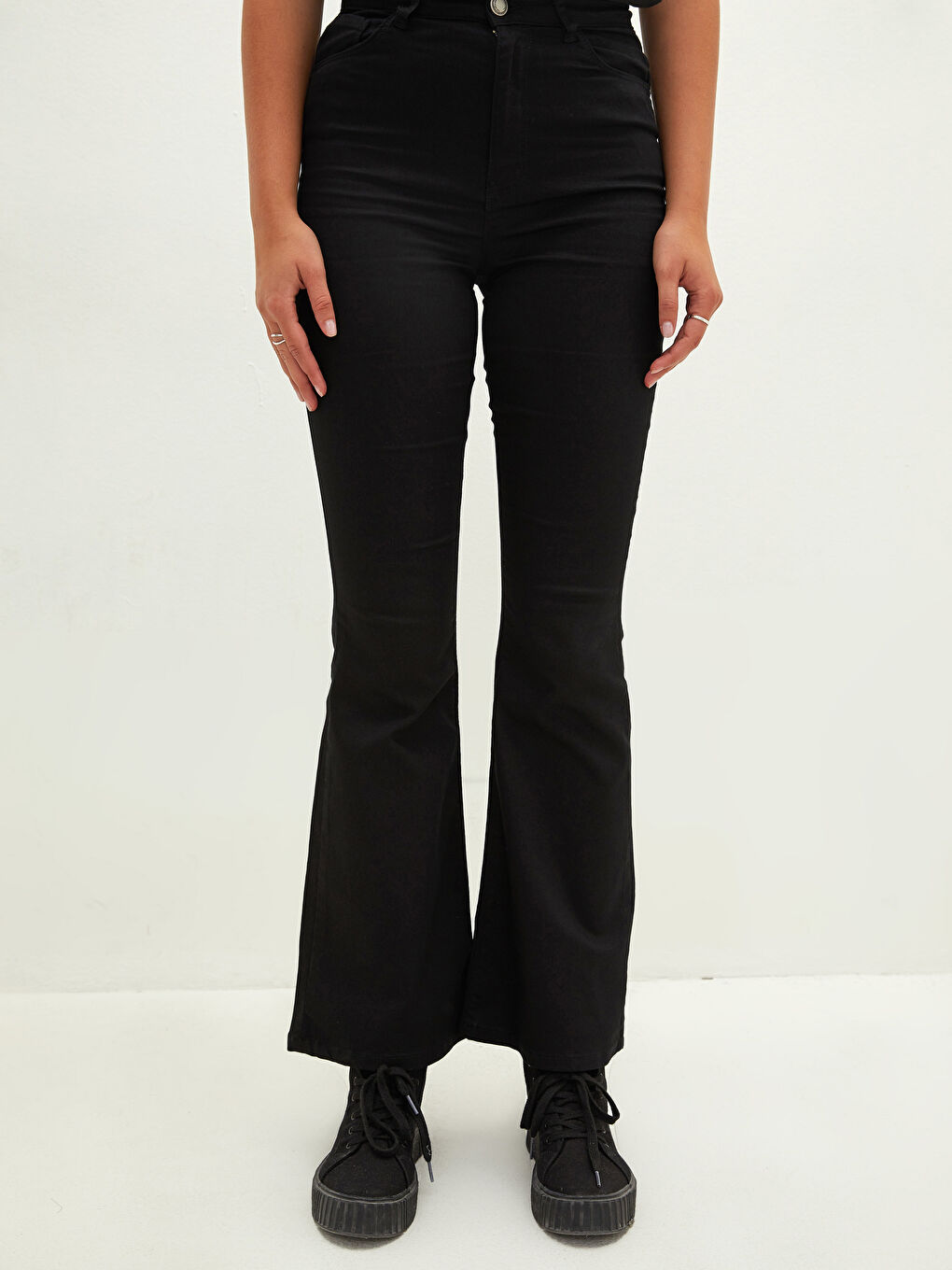 Normal Waist Tight Fit Flared Women's Trousers-4