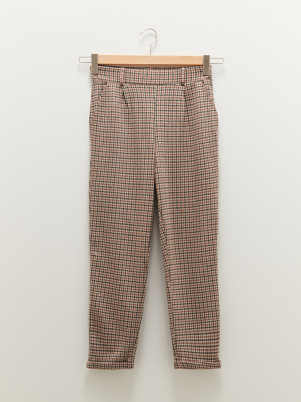 Elastic Waist Wide Fit Plaid Ankle Length Women's Trousers-6