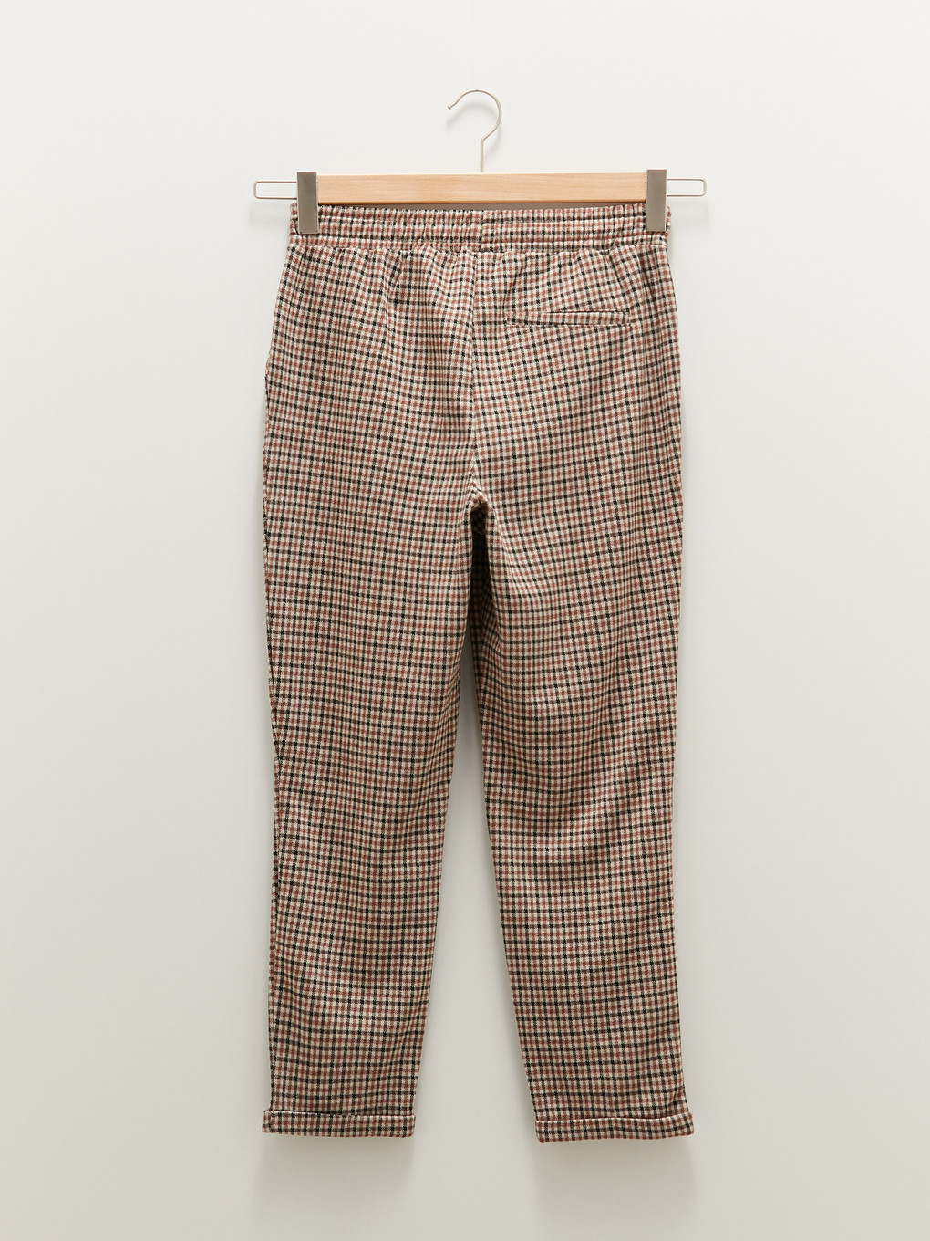 Elastic Waist Wide Fit Plaid Ankle Length Women's Trousers-7