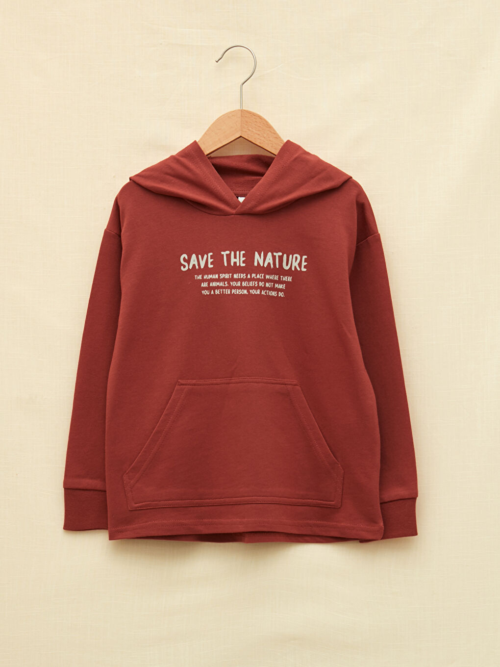 Bordo Kapüşonlu Baskılı Uzun Kollu Erkek Çocuk Sweatshirt