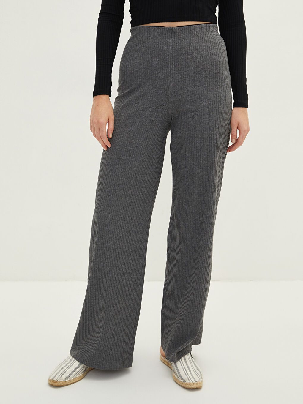 Gri Normal Bel Standart Fit Kadın Pantolon-3