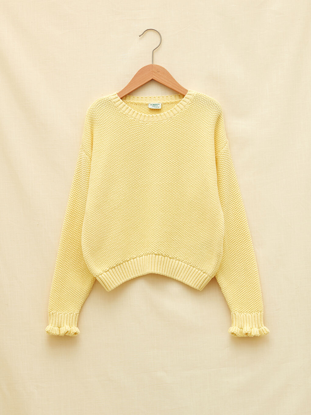 كنزة تريكو للبنات بأكمام طويلة وياقة دائرية أساسية