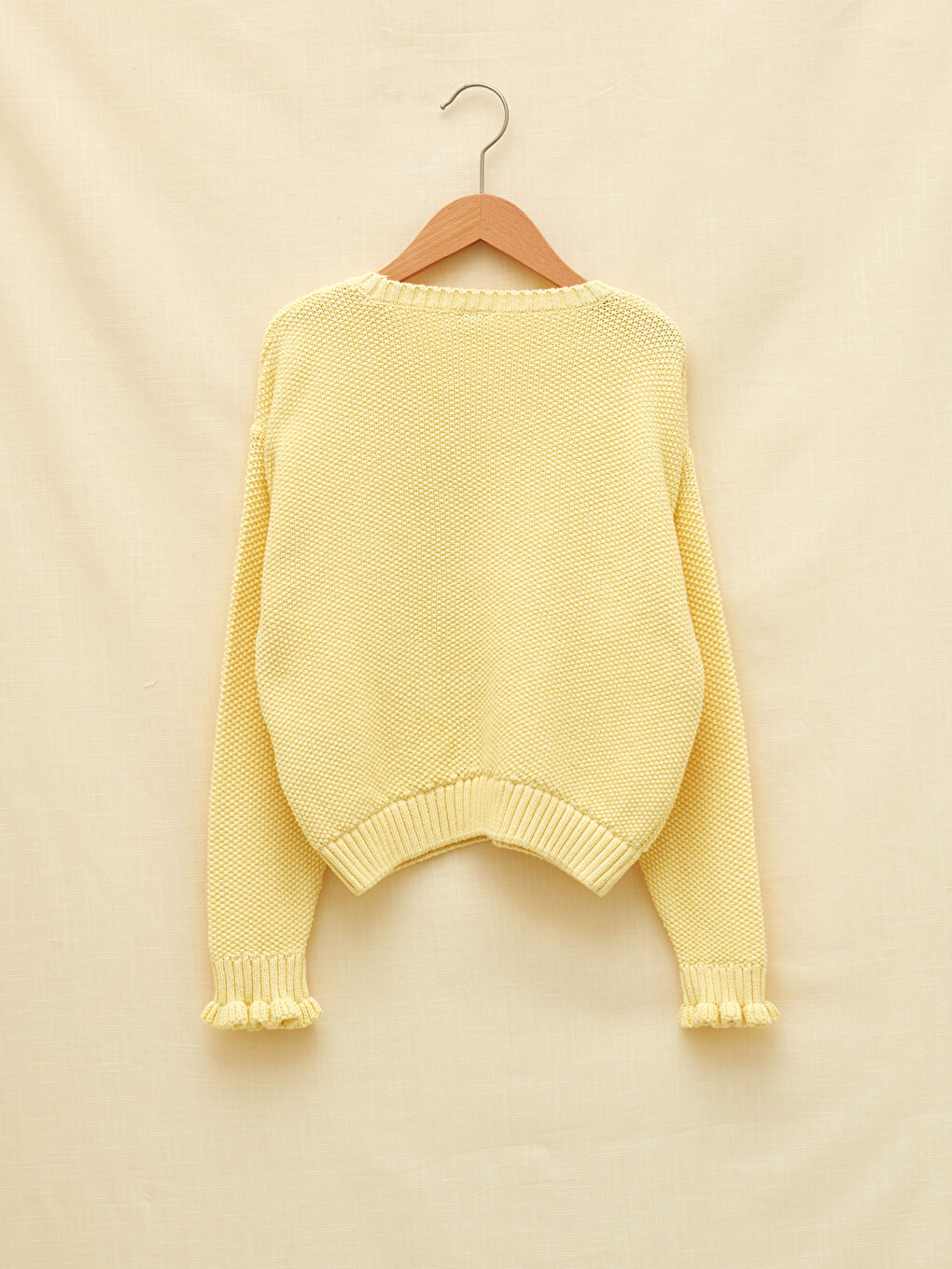 كنزة تريكو للبنات بأكمام طويلة وياقة دائرية أساسية-1