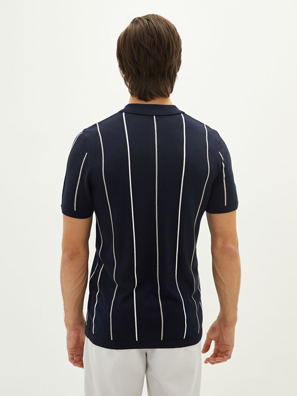 Lacivert Polo Yaka Çizgili Erkek Triko Tişört-4