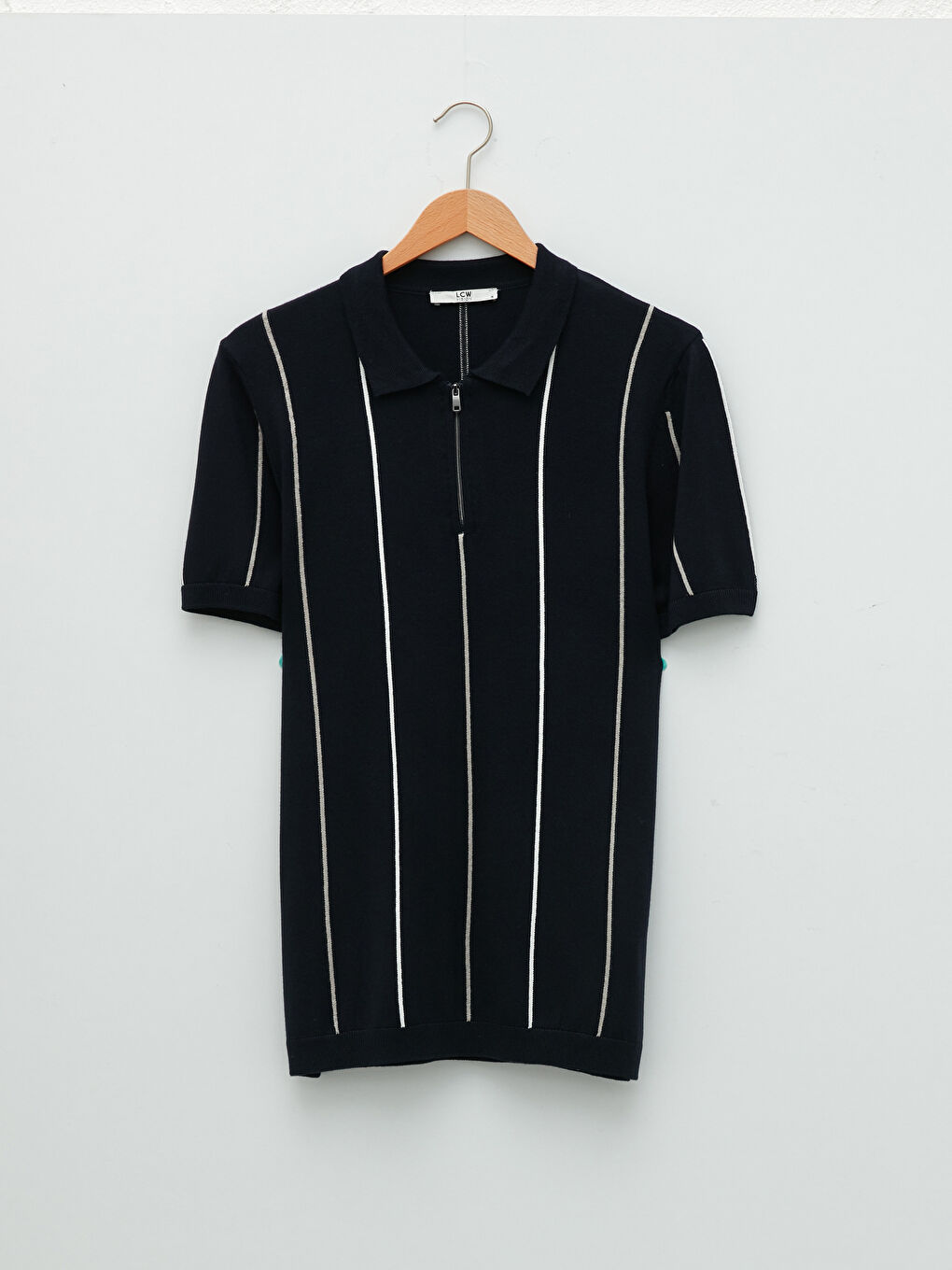 Lacivert Polo Yaka Çizgili Erkek Triko Tişört-5