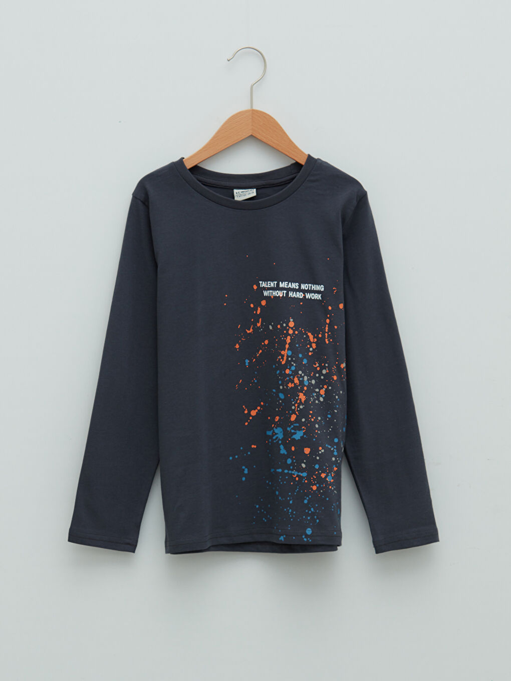 Crew Neck Printed Long Sleeve Cotton Boy T-shirt