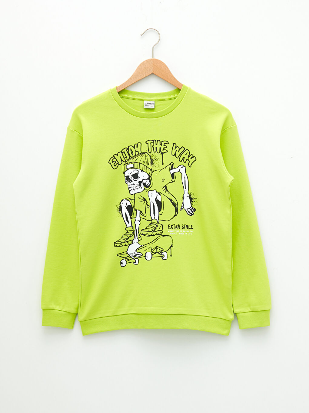 Yeşil Bisiklet Yaka Baskılı Uzun Kollu Erkek Çocuk Sweatshirt